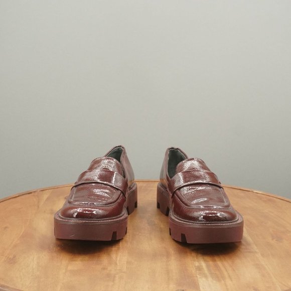 Franco Sarto Womens Ream Lug Sole Loafers Sz 8 Burgundy Red Faux Patent Leather - Picture 3 of 11